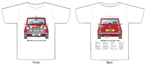 Mini Cooper Sport 2000 (red) T-shirt Front & Back